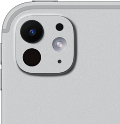 iPad Pro, achteraanzicht, kleur zilver, pro-camerasysteem met lens met vijf elementen en adaptieve True Tone Flash