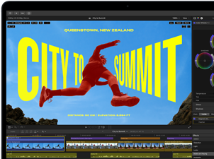 MacBook Air met op het scherm een video die wordt bewerkt om de prestaties van de M5‑chip te laten zien